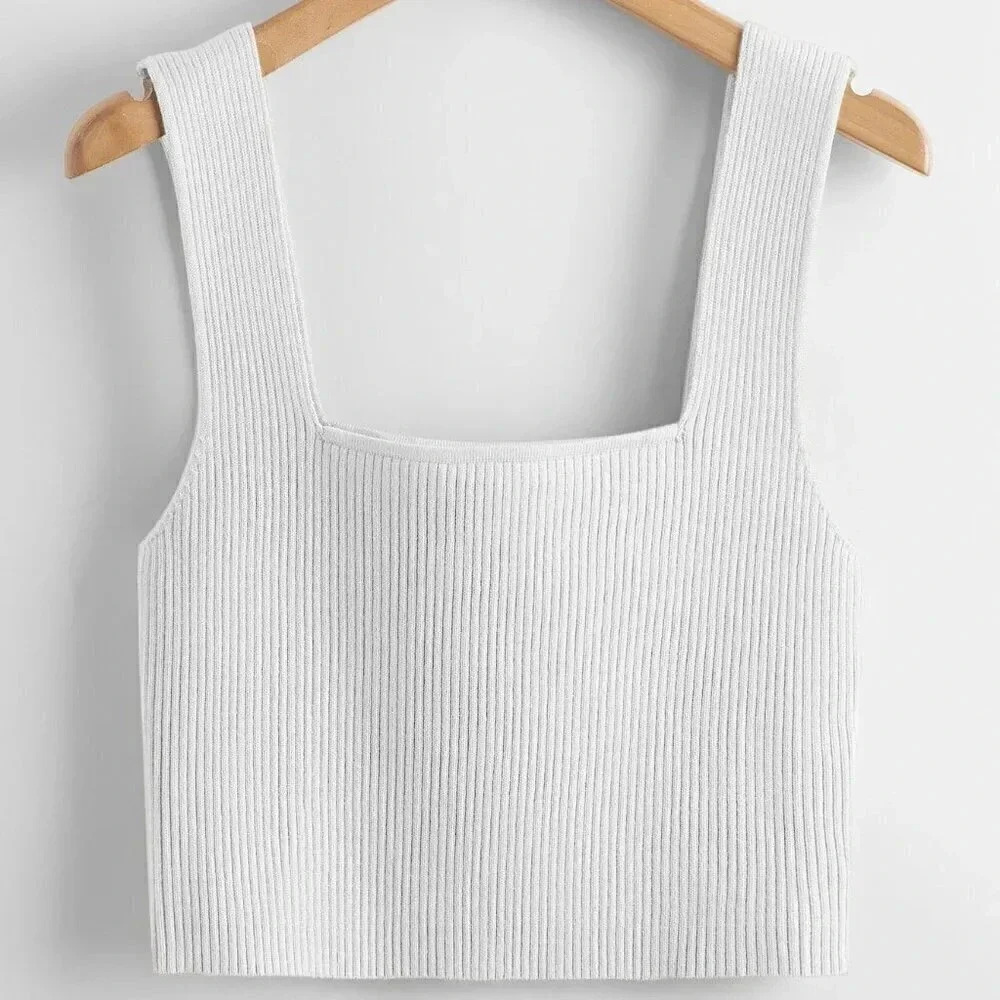 White Casual Women's Ribbed Knit Sweater Vest